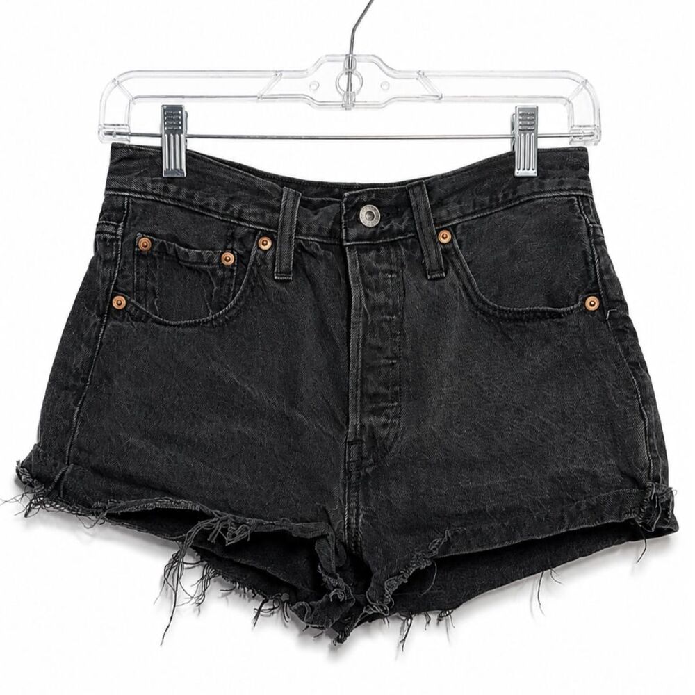 Levi's 501 Original Black Denim Cutoff Shorts Women's W26 High Rise Button Fly
